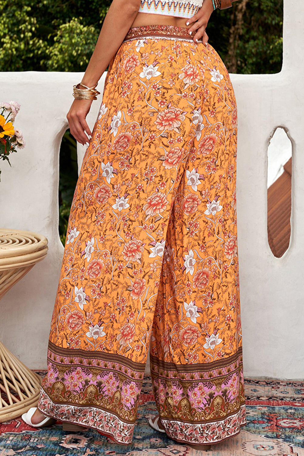 bohemian tie waist palazzo pants