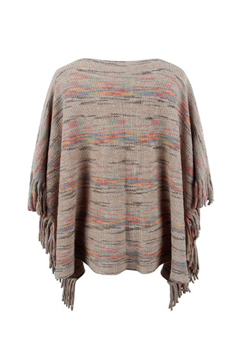 round neck fringe detail sleeve poncho