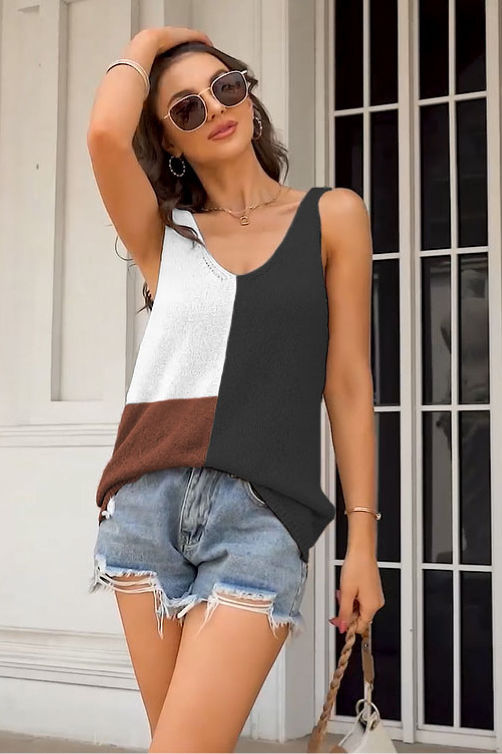 color block knit tank