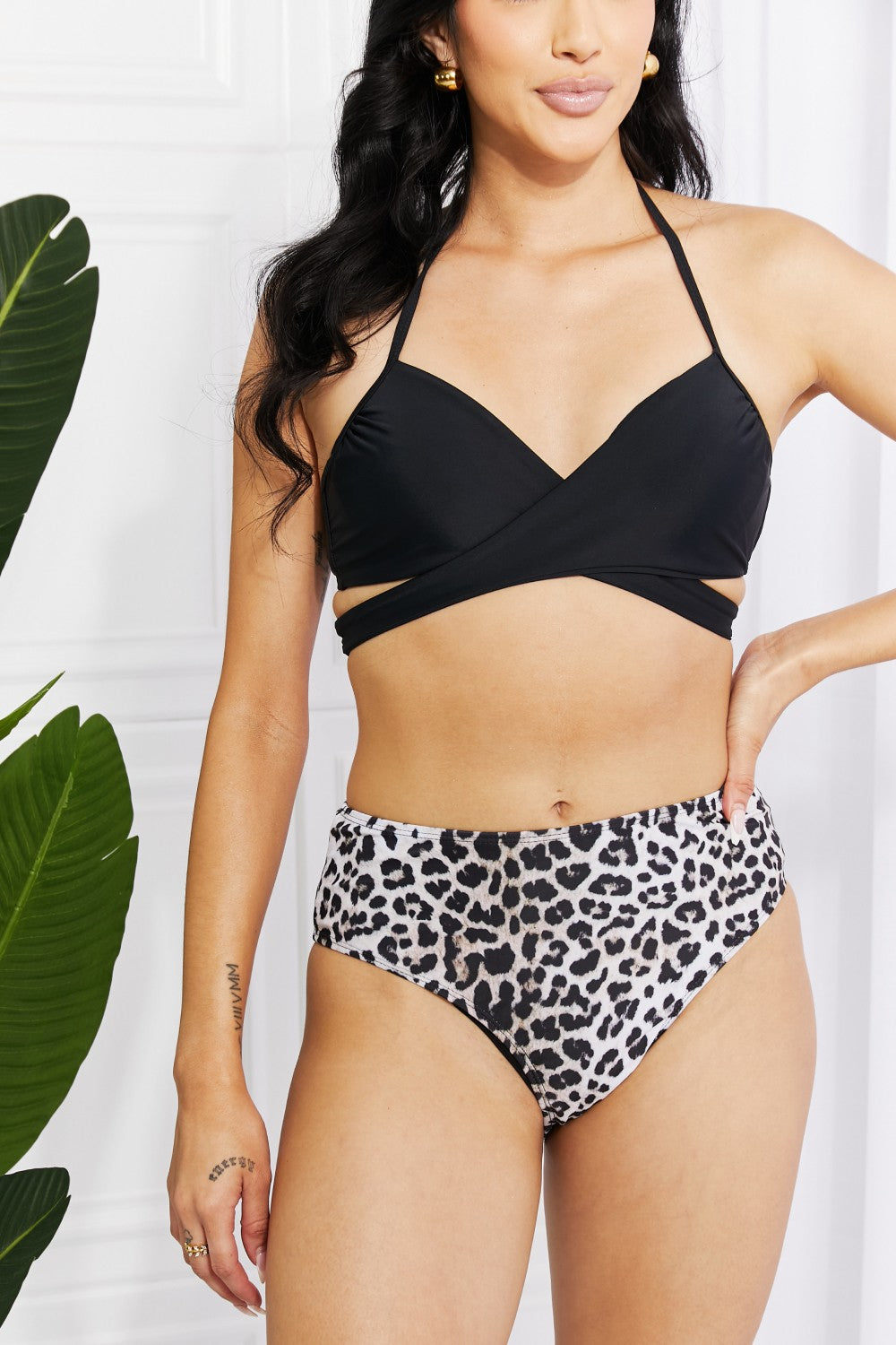 marina west swim summer splash halter bikini set in black