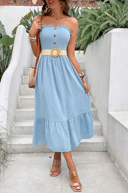 Sweetheart Neck Buttoned Sleeveless Midi Dress