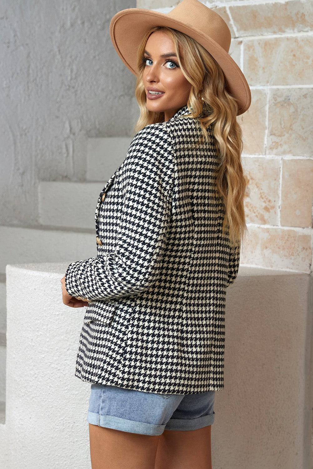 houndstooth double-breasted blazer
