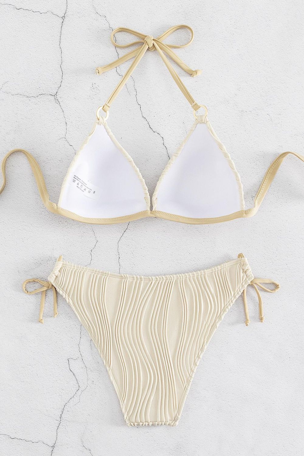 textured halter neck bikini set