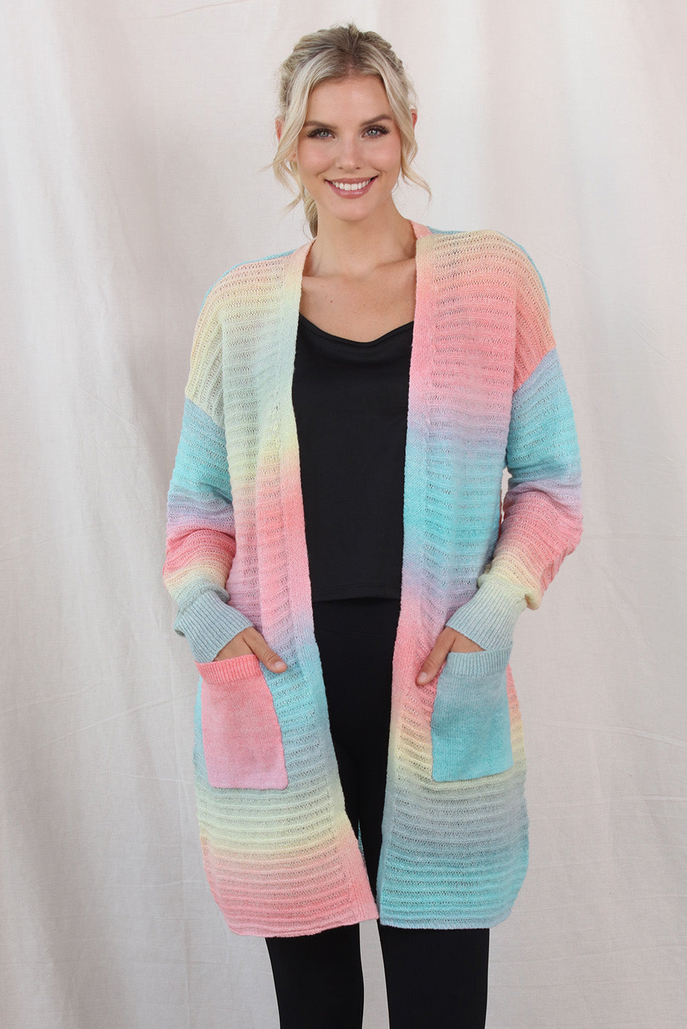 gradient dropped shoulder longline cardigan