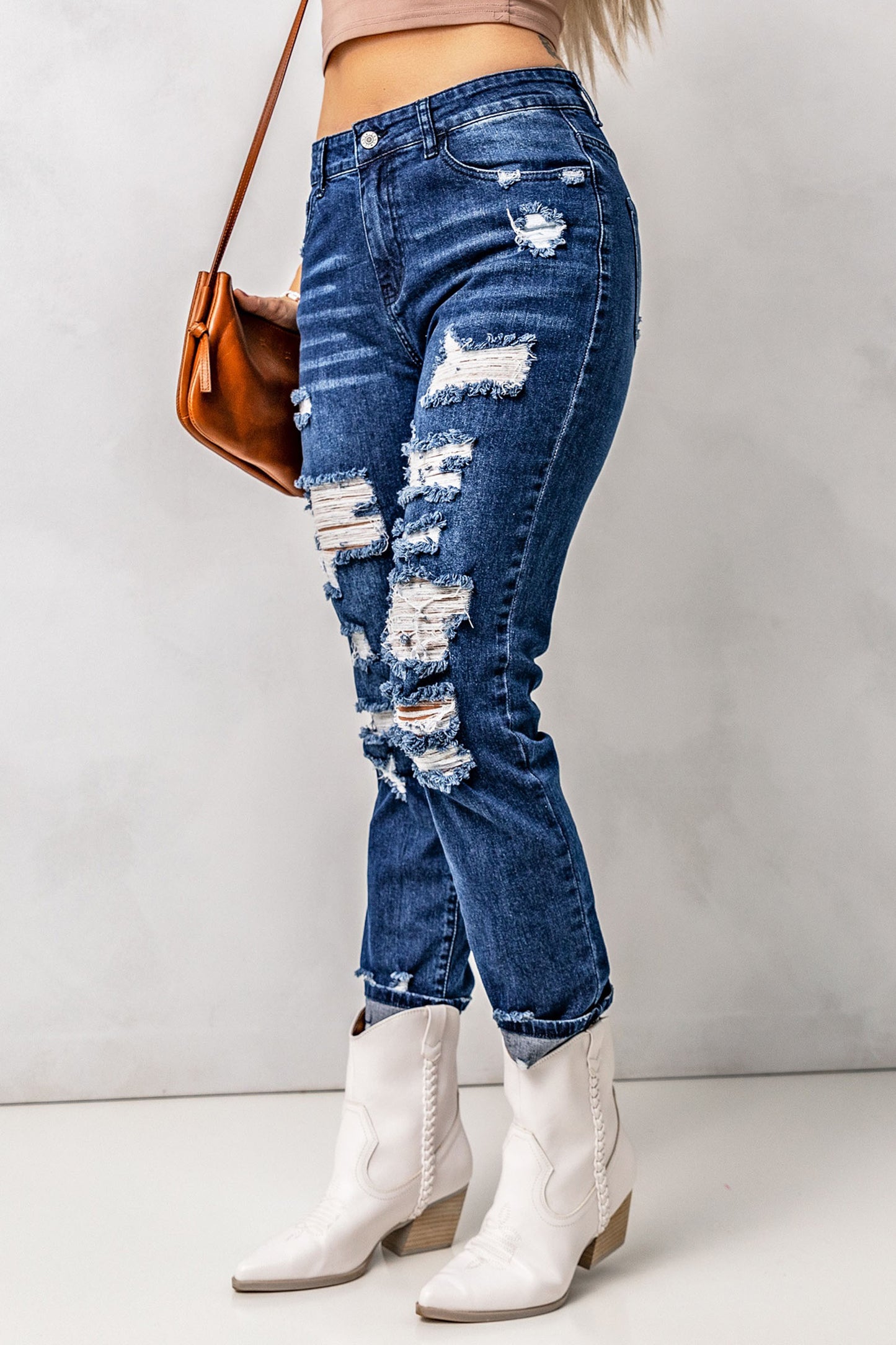 baeful distressed high waist jeans with pockets