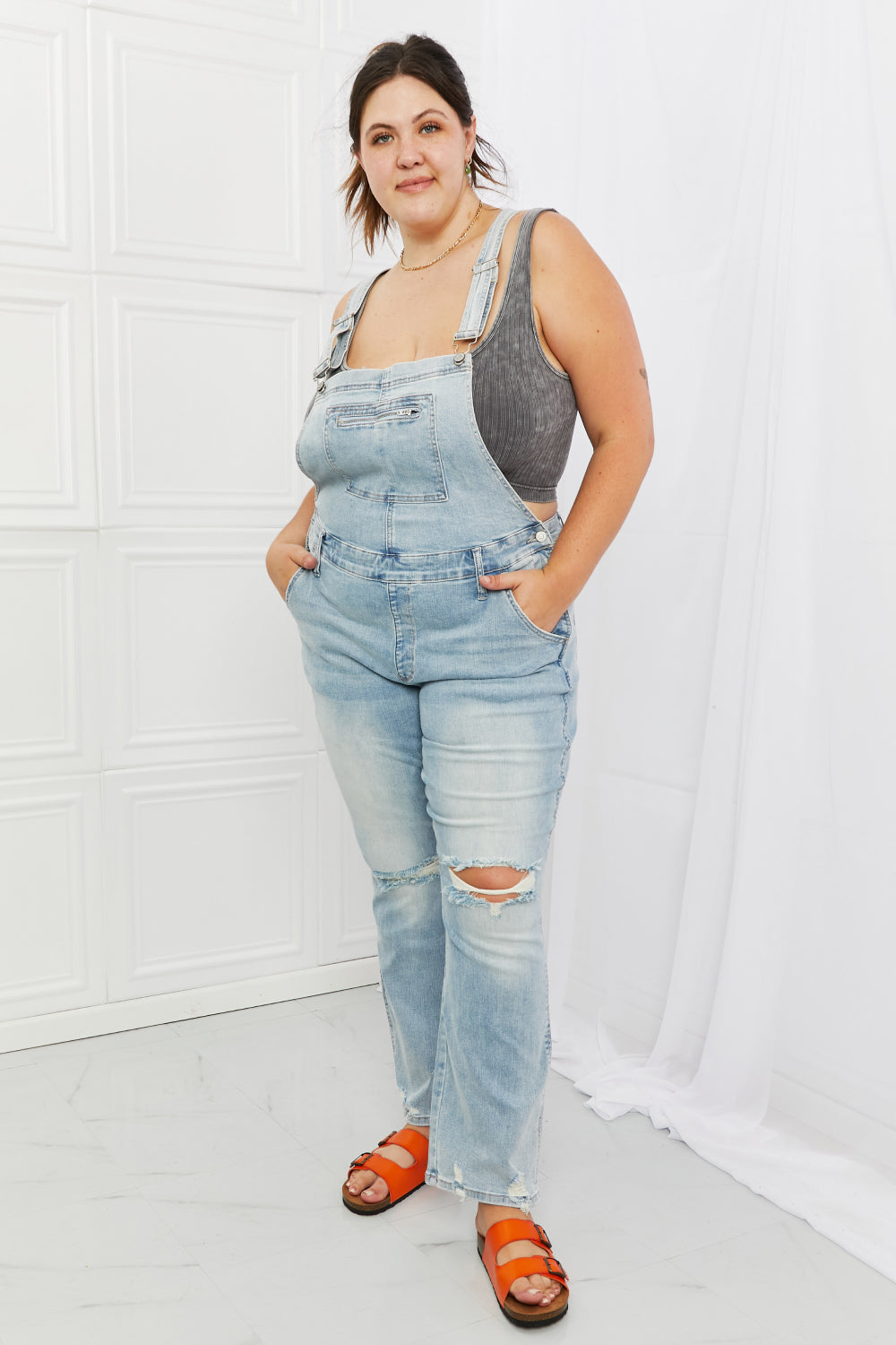 judy blue melina full size distressed straight leg overalls