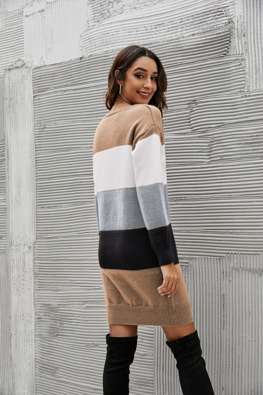 woven right striped sweater dress