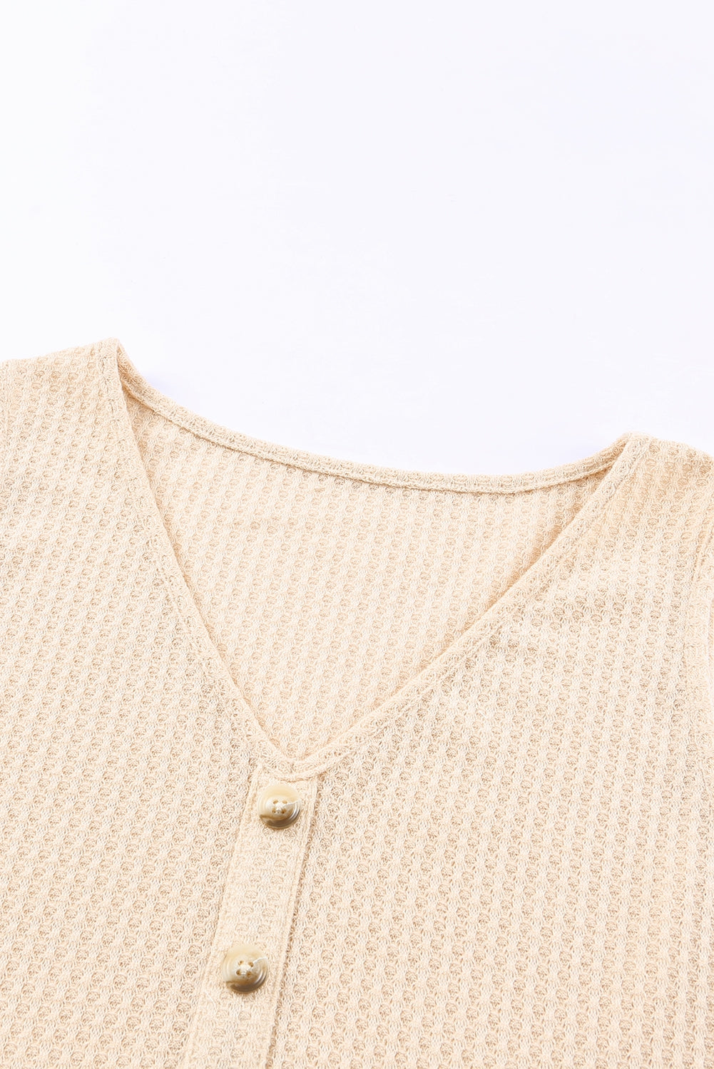 decorative button v-neck waffle-knit babydoll tank