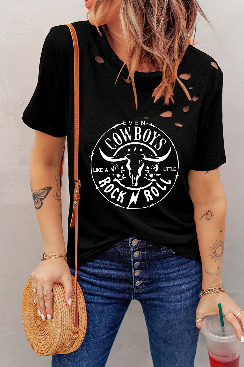 graphic round neck cutout tee