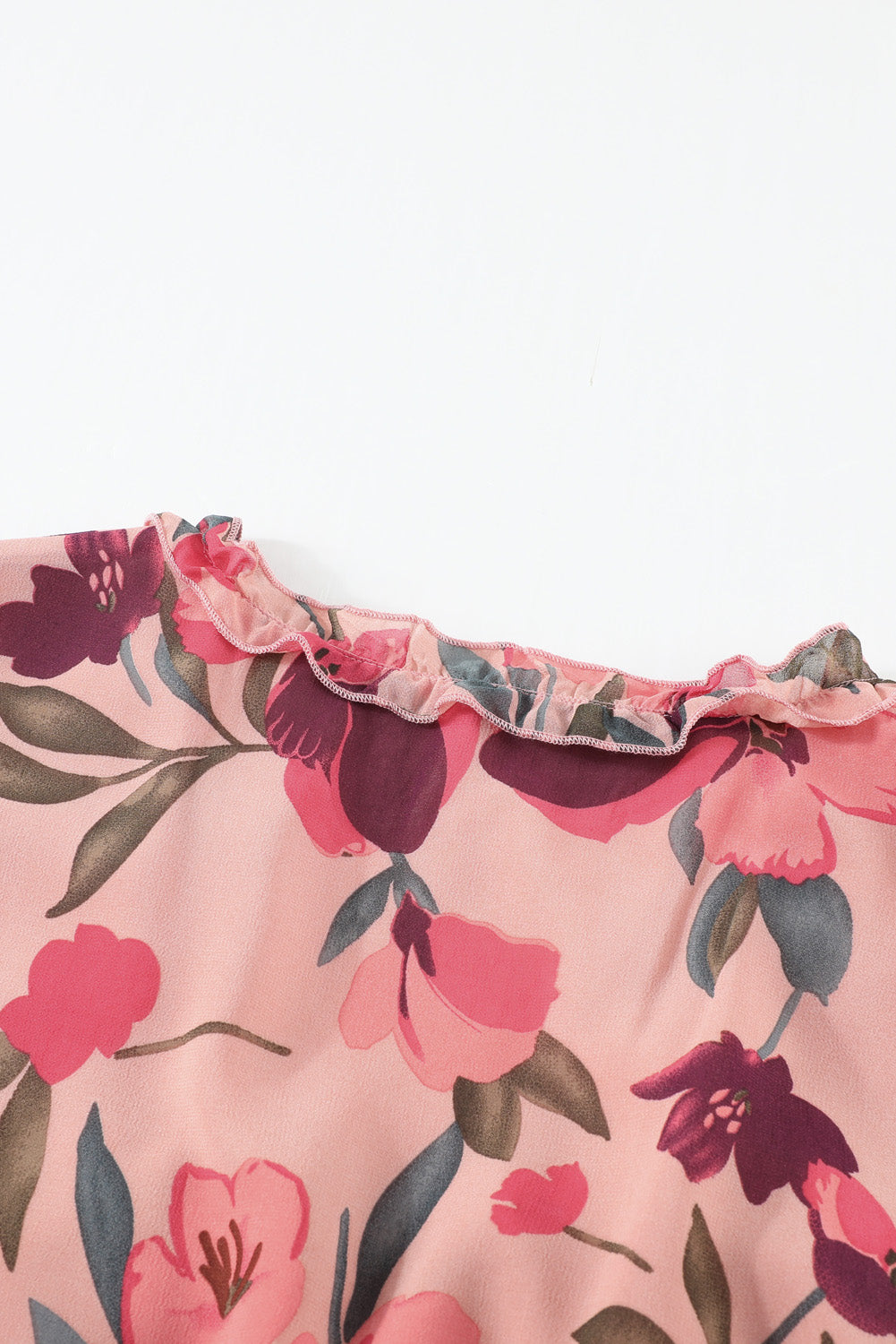 floral frill trim flounce sleeve plunge maxi dress