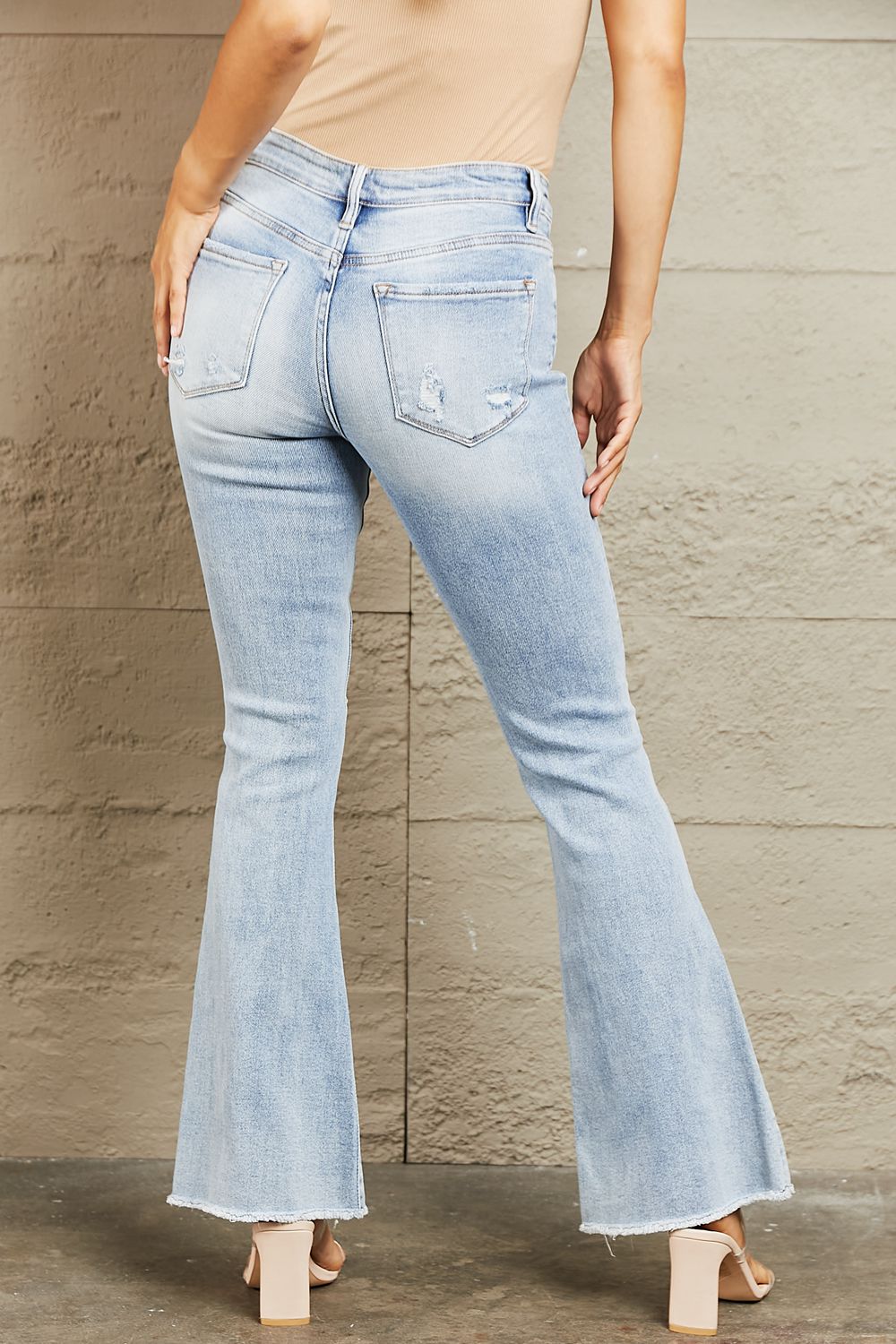 bayeas mid rise distressed flare jeans