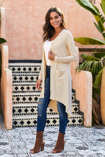 V-Neck Long Sleeve Cardigan with Pocket