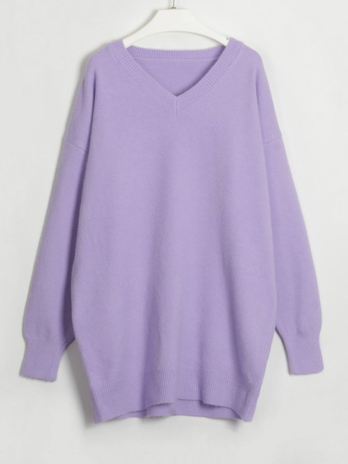 v-neck dropped shoulder sweater dress