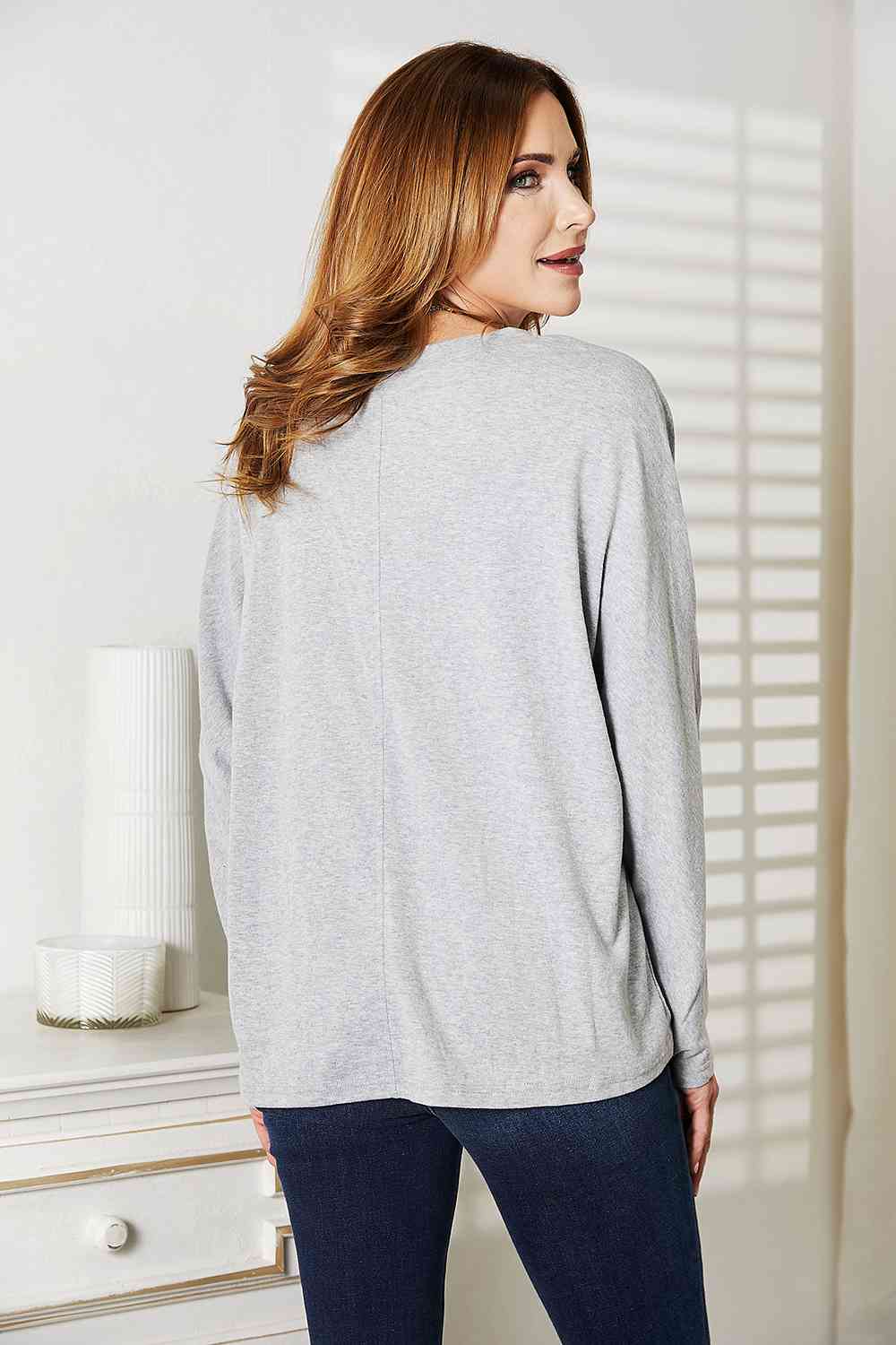 double take seam detail round neck long sleeve top