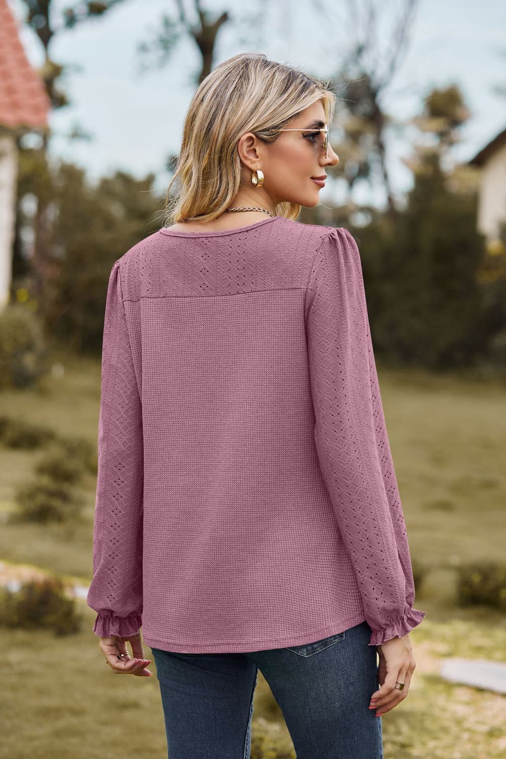 round neck puff sleeve blouse