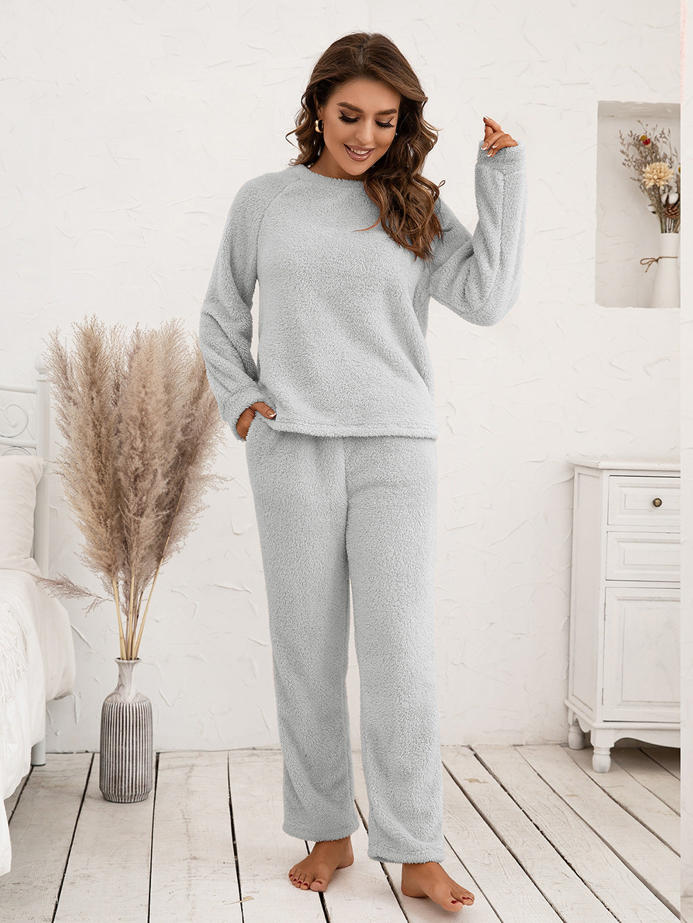 teddy long sleeve top and pants lounge set