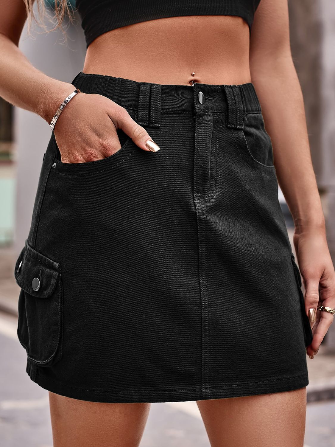 denim mini skirt with pockets