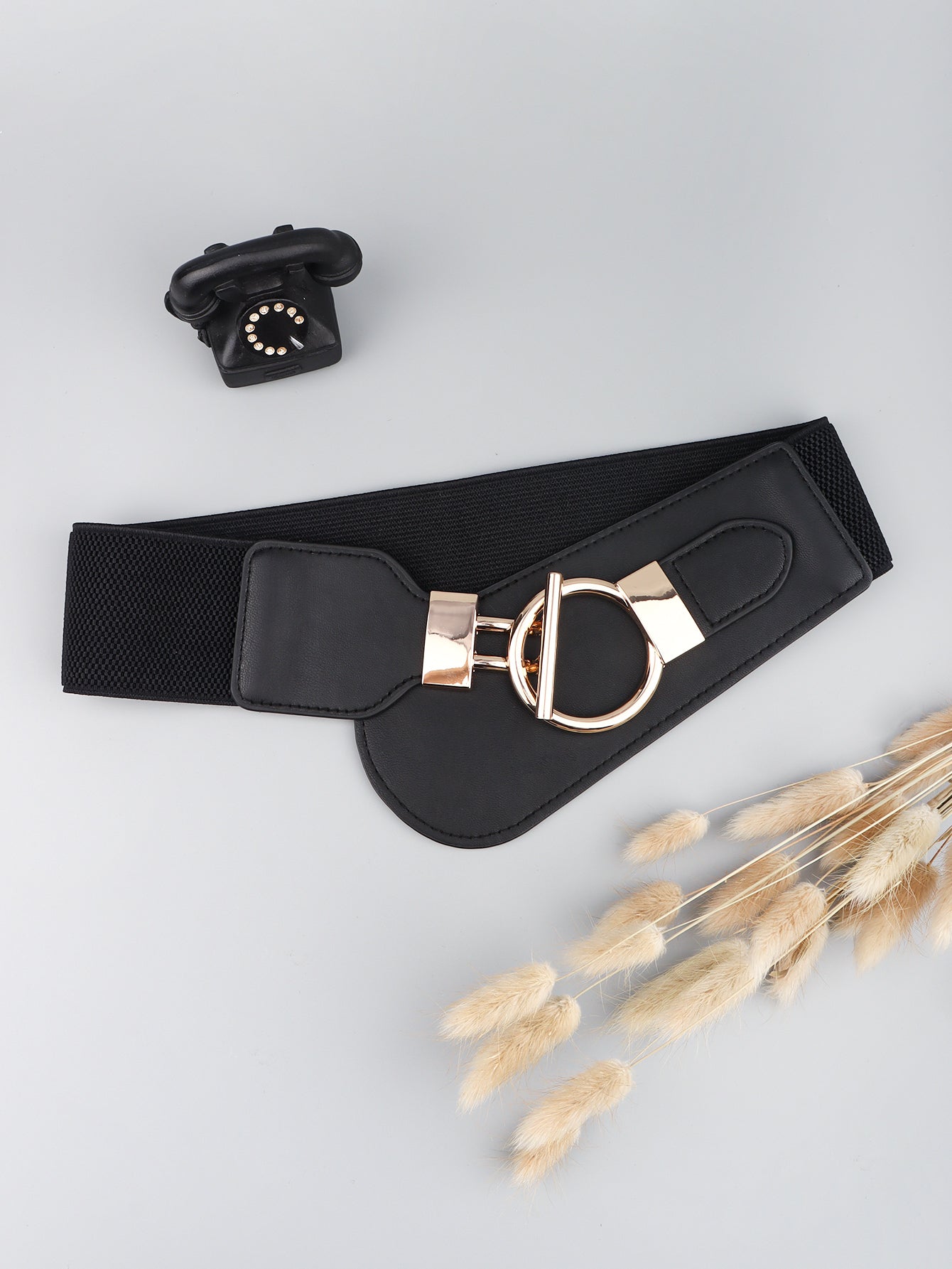 pu elastic wide belt with alloy buckle