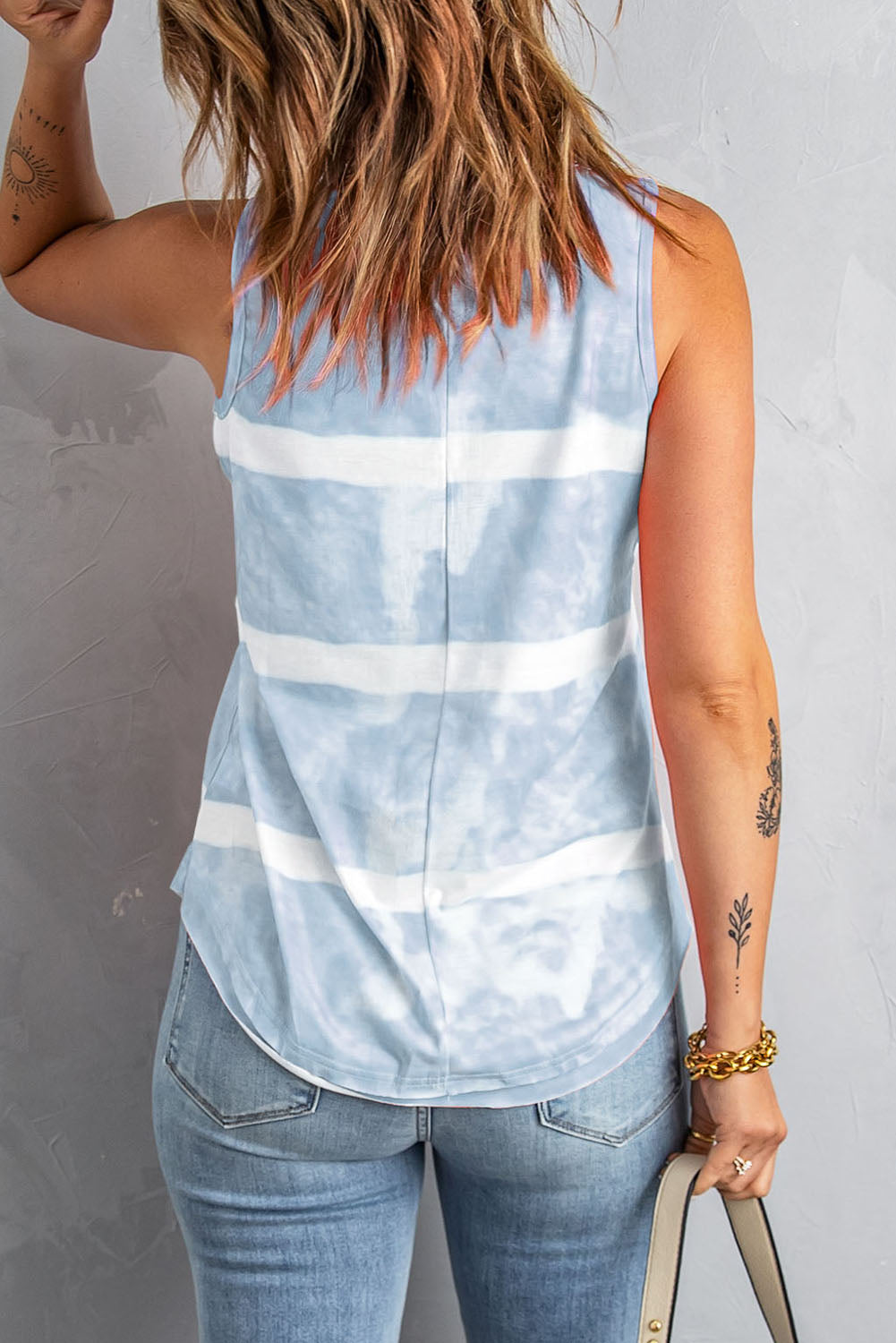 tie-dye scoop neck henley tank