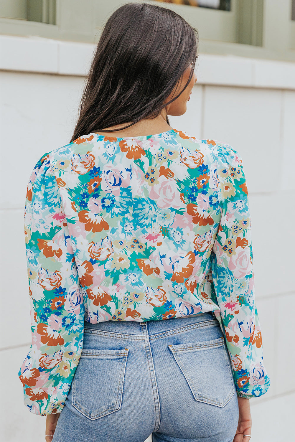 floral long balloon sleeve bodysuit