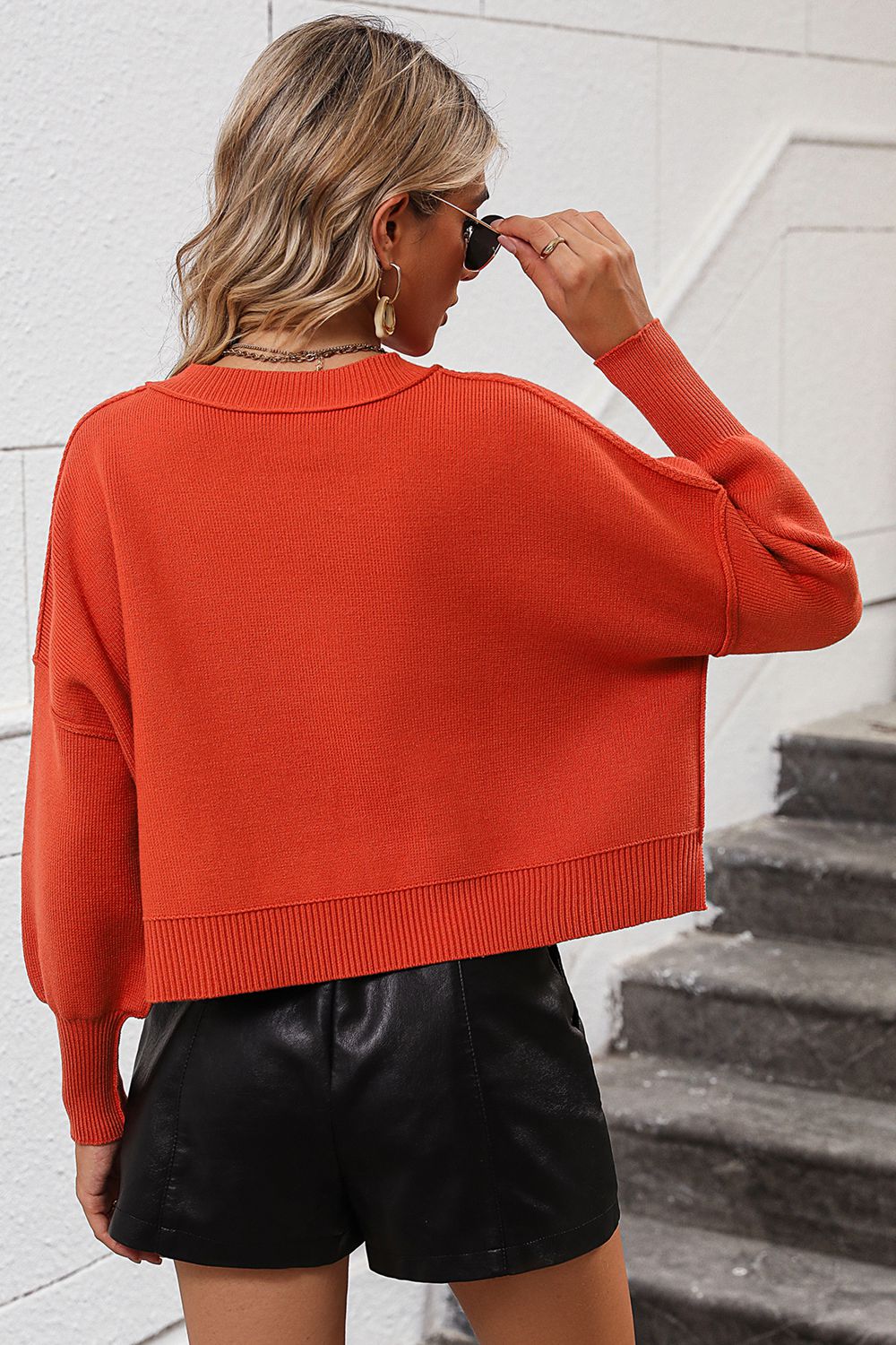 round neck dropped shoulder pullover sweater