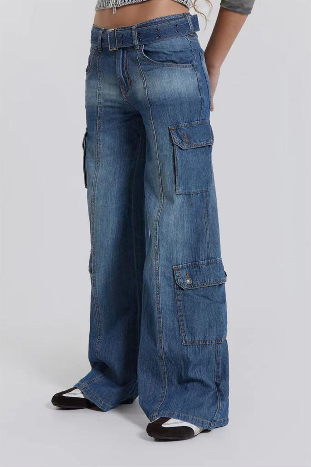 button fly washed jeans