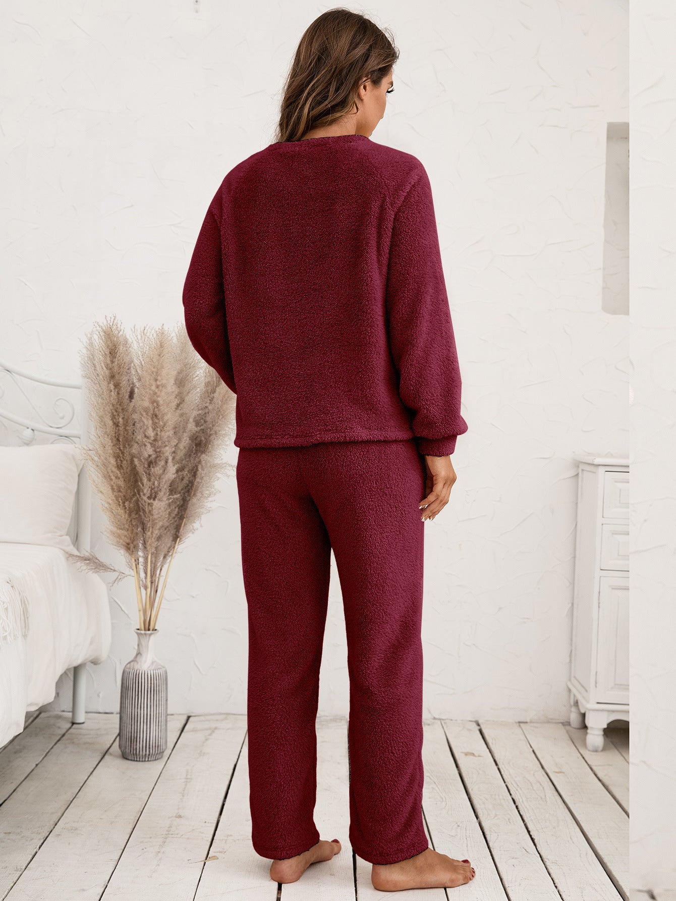 teddy long sleeve top and pants lounge set