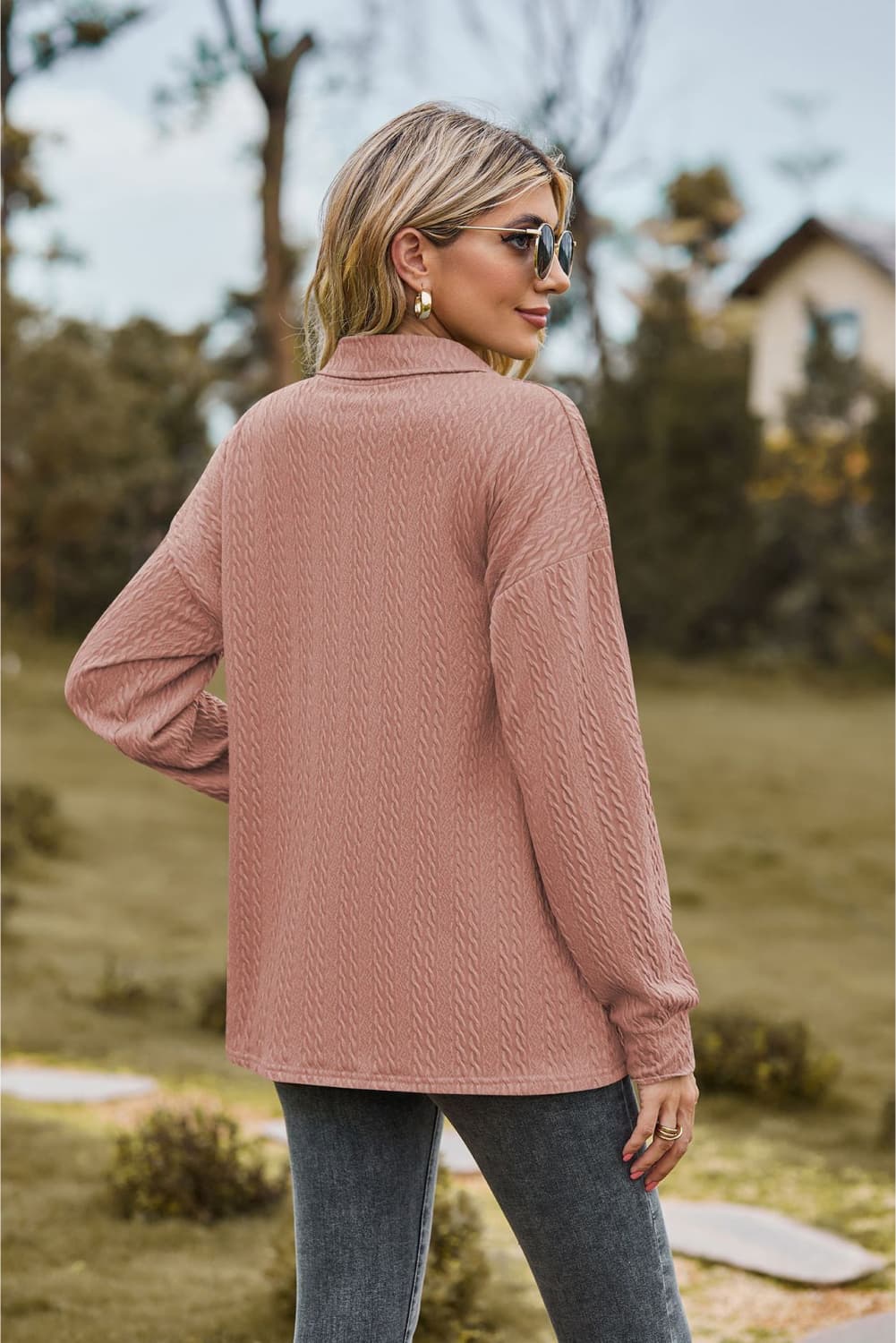 collared neck long sleeve blouse