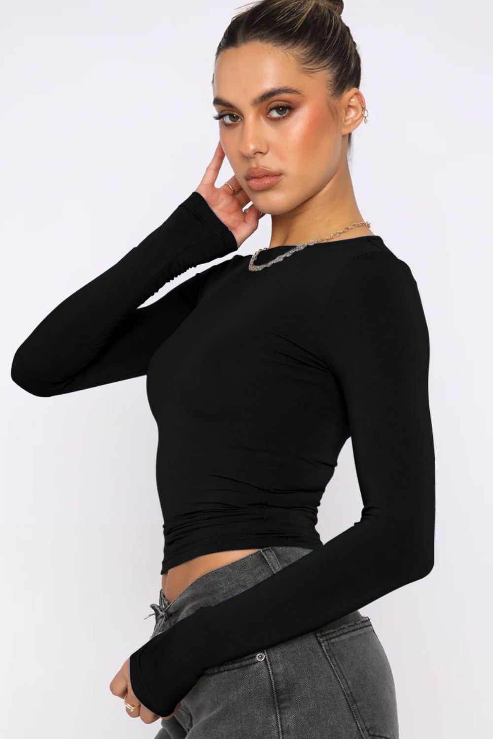 round neck long-sleeve top