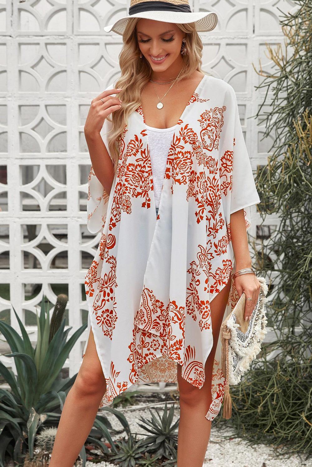 floral side slit cover up