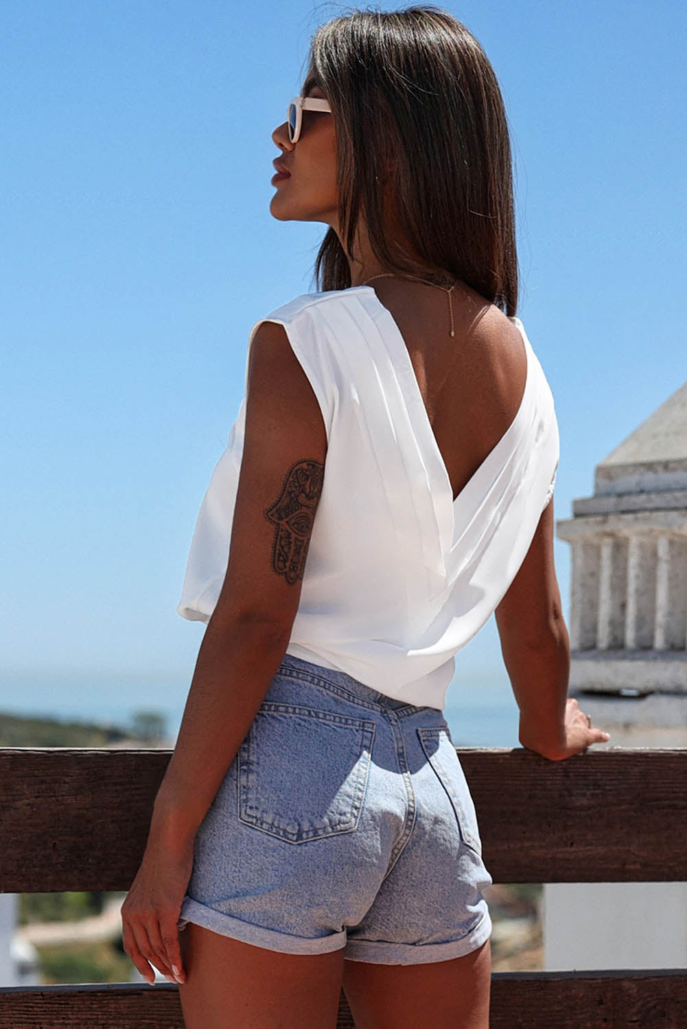 v-neck pleated detail tank