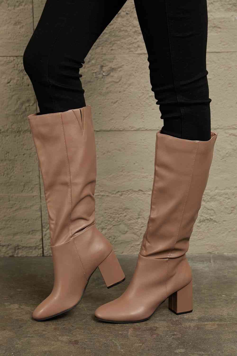 east lion corp block heel knee high boots