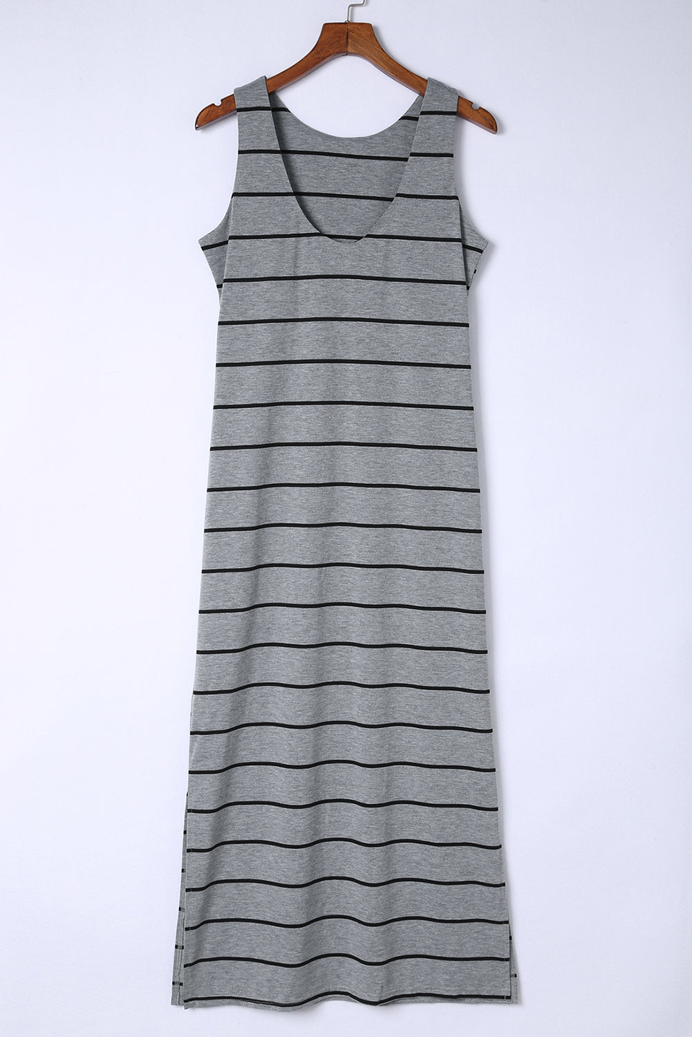 striped slit sleeveless maxi dress