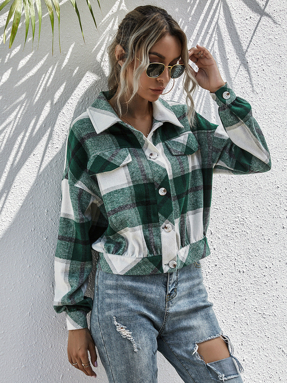 plaid dropped shoulder shirt jacket