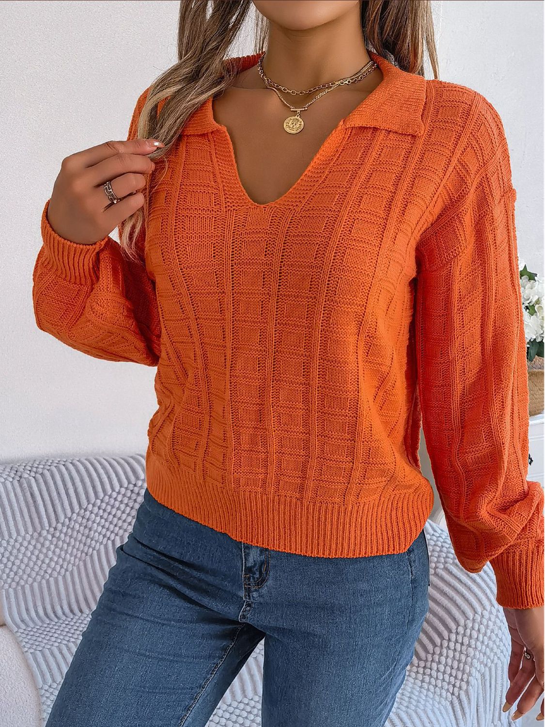 johnny collar drop shoulder sweater