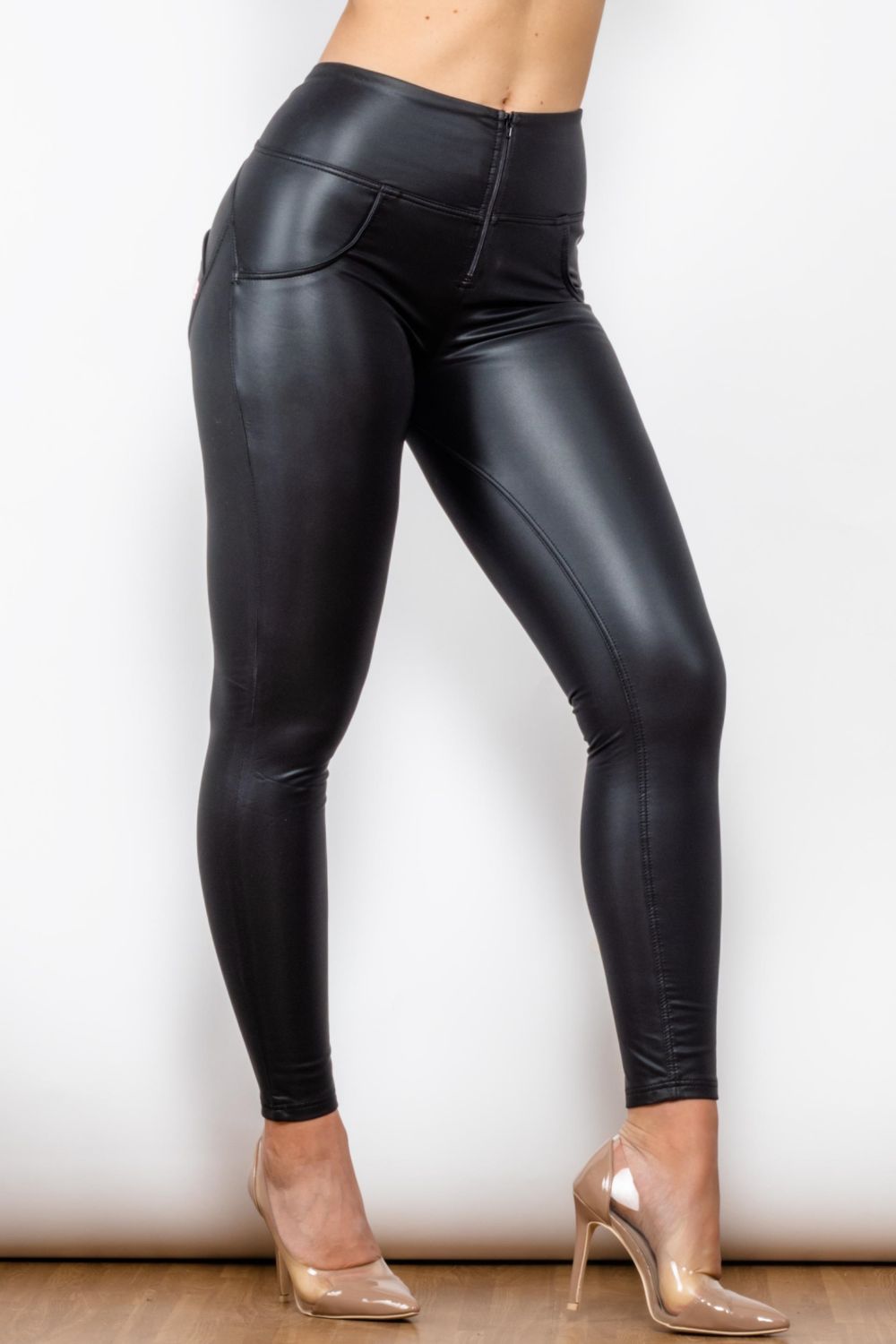 full size pu leather zip detail leggings