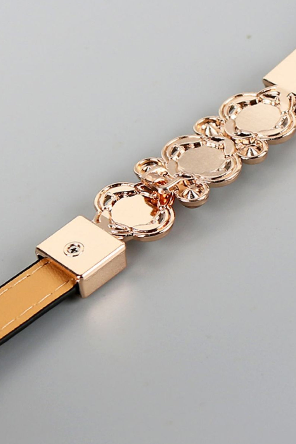 rhinestone flower adjustable pu leather belt