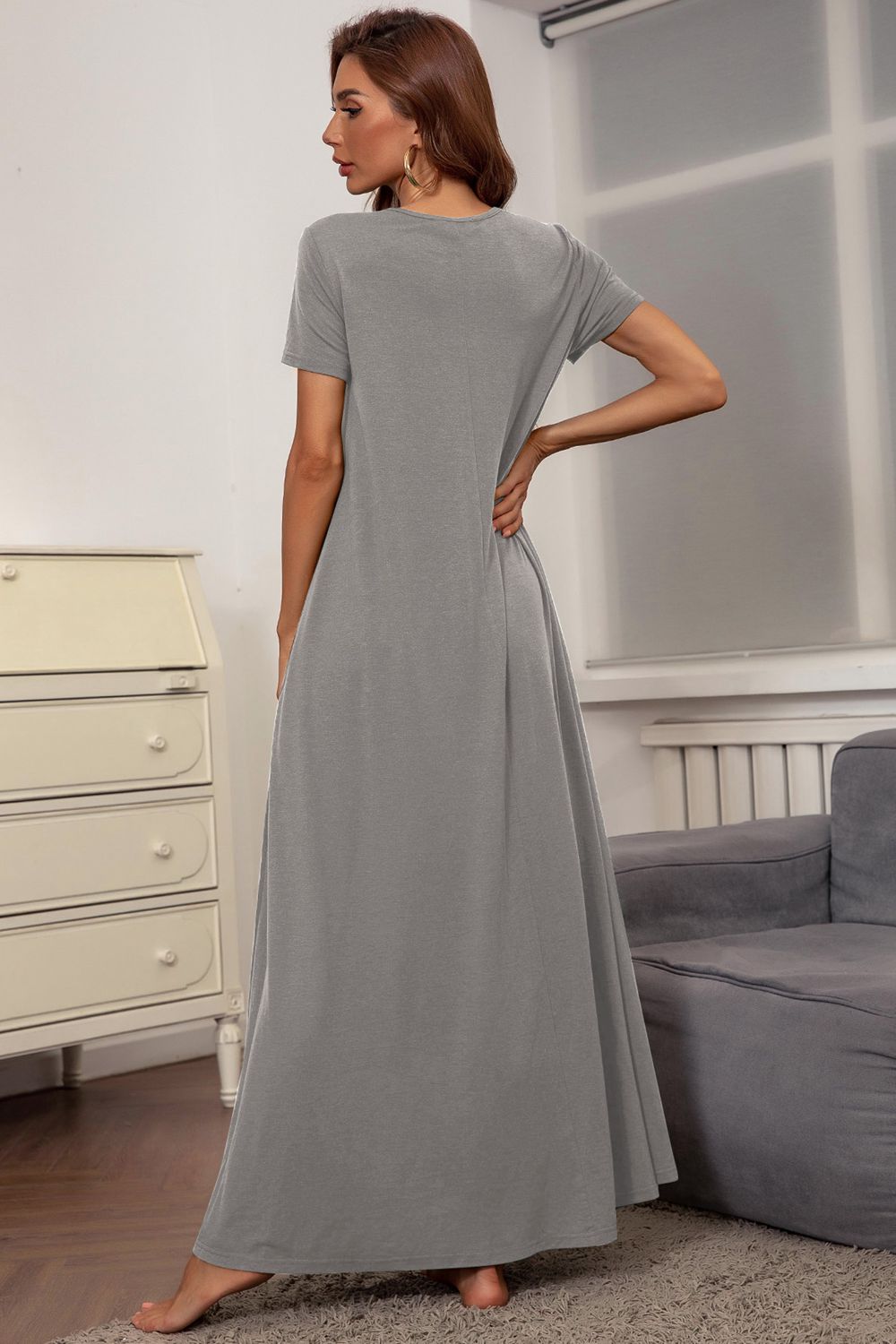 round neck short sleeve maxi dress