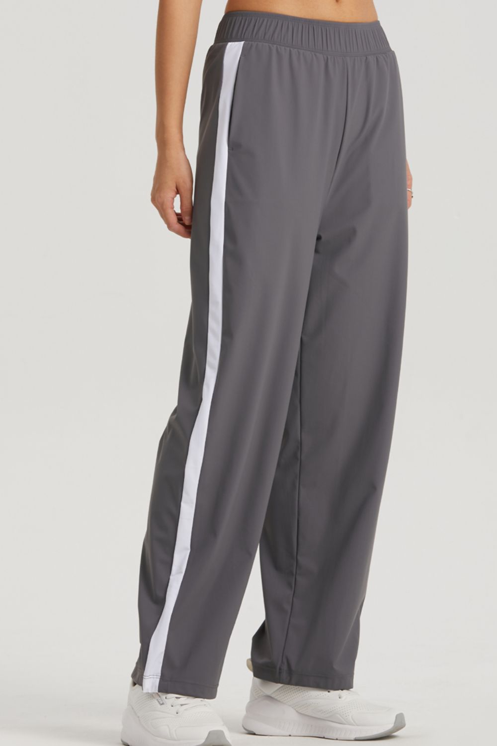 side stripe elastic waist sports pants