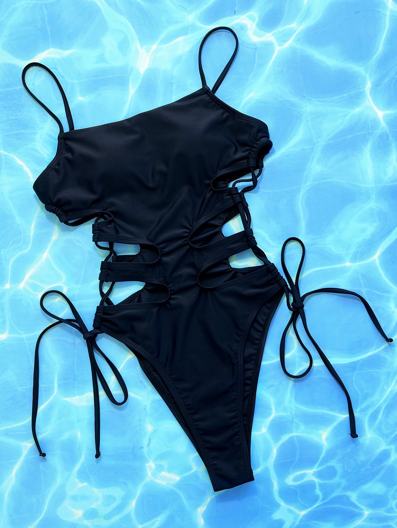 cutout lace-up spaghetti strap one-piece swimsuit