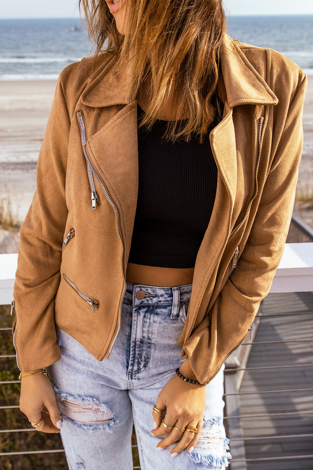 zip-up suede jacket