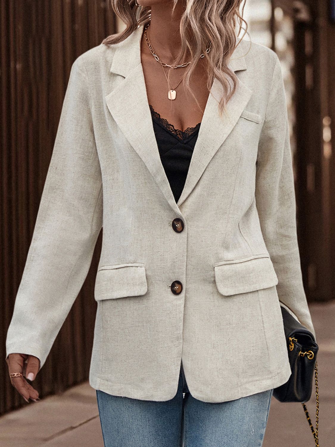 lapel collar long sleeve blazer