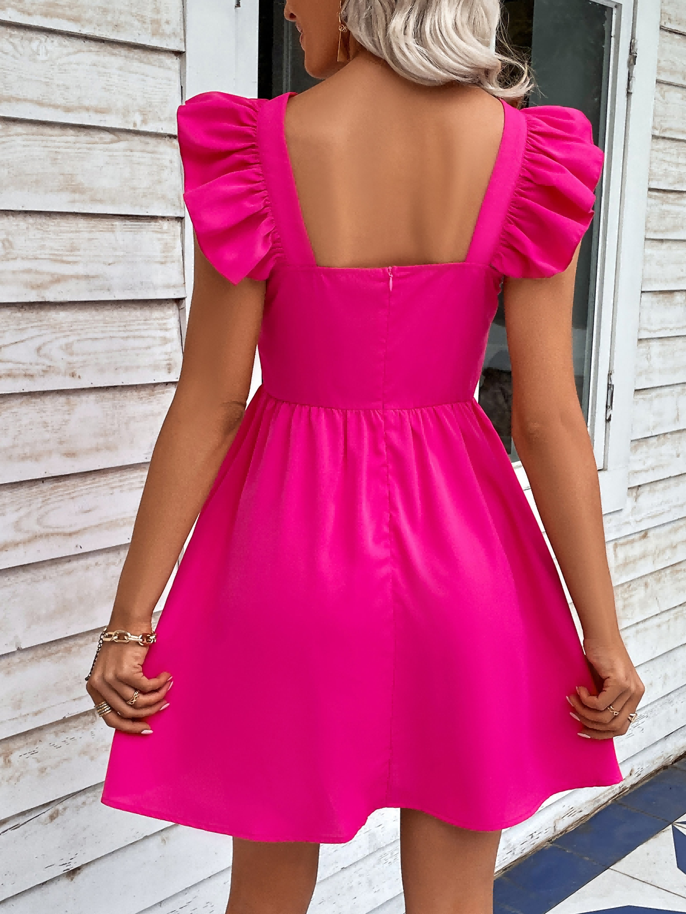 ruffled square neck dress