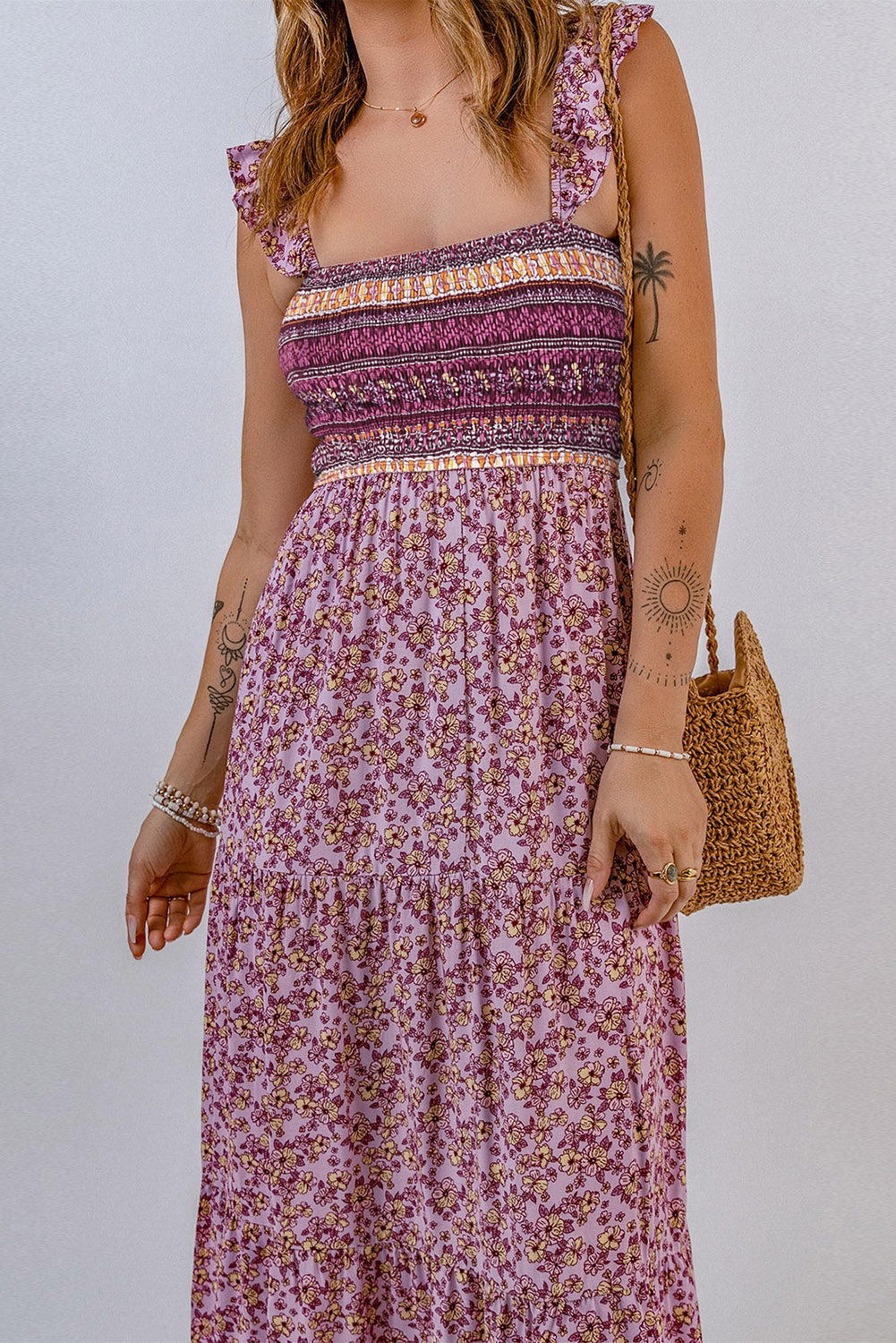 floral square neck maxi dress