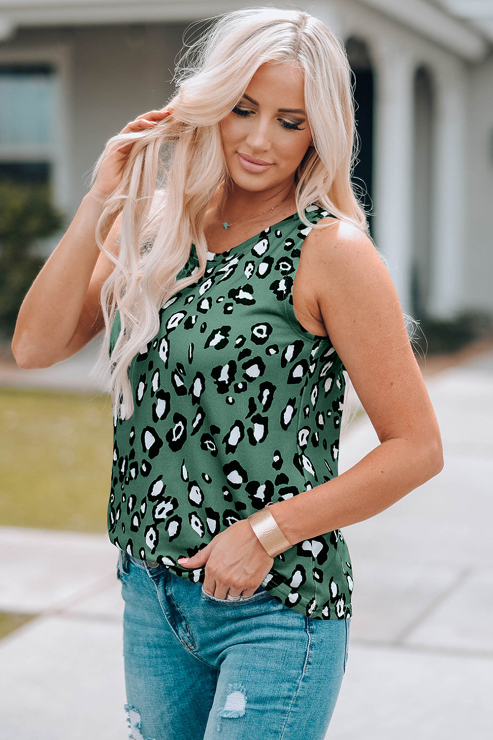 leopard round neck tank