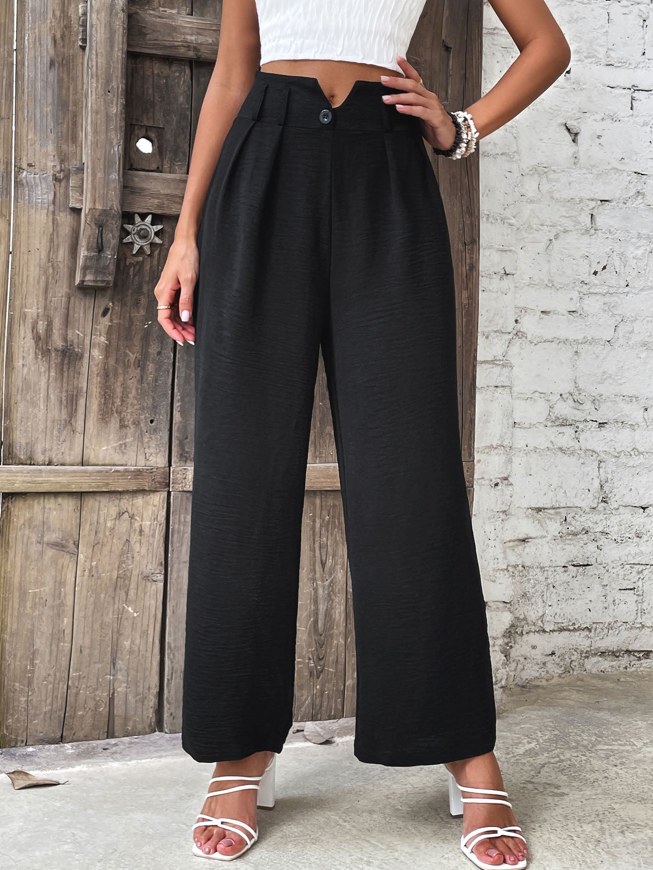 ruched high waist straight leg pants