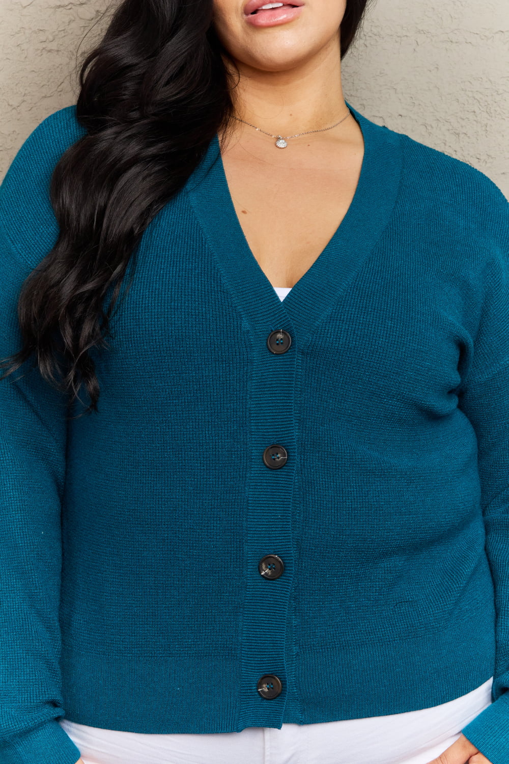 zenana kiss me tonight full size button down cardigan in teal