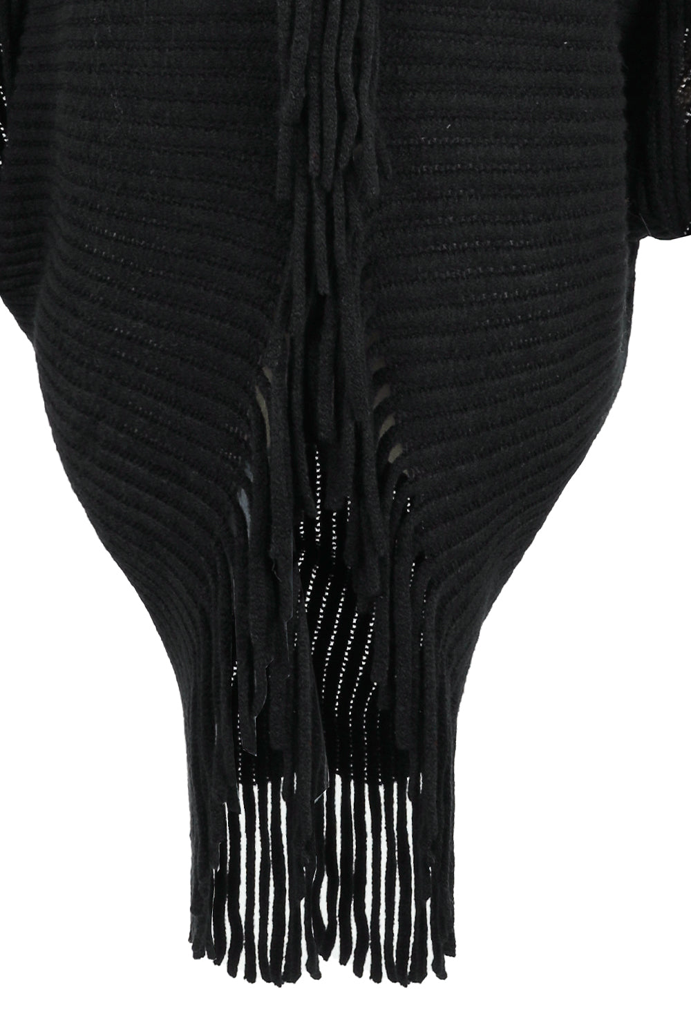 fringe detail long sleeve ribbed poncho