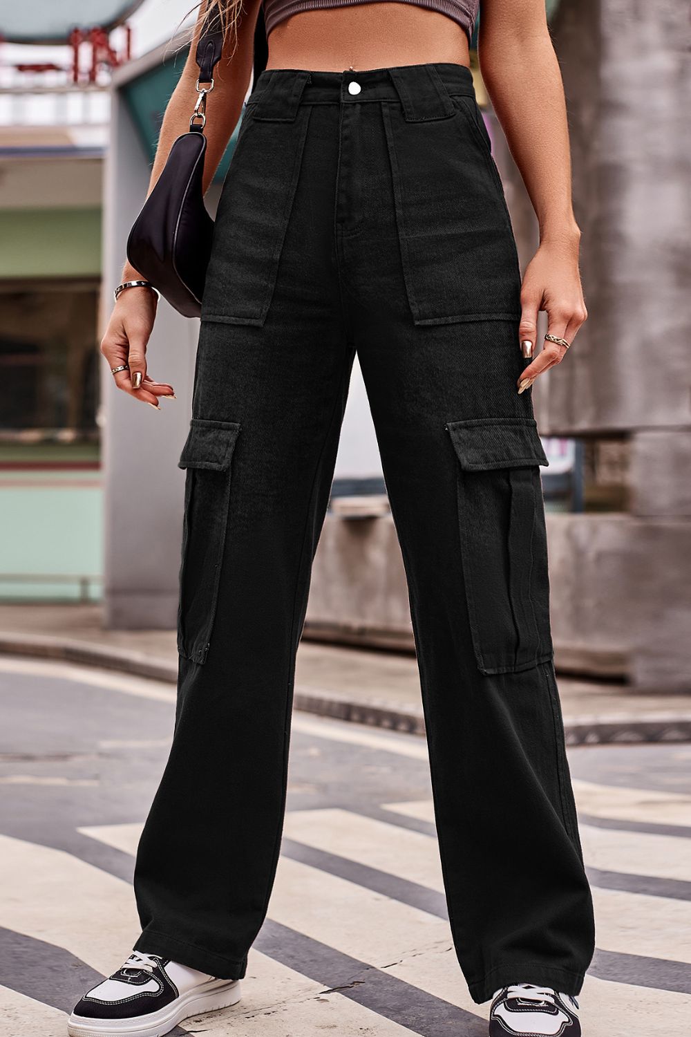 buttoned high waist loose fit jeans