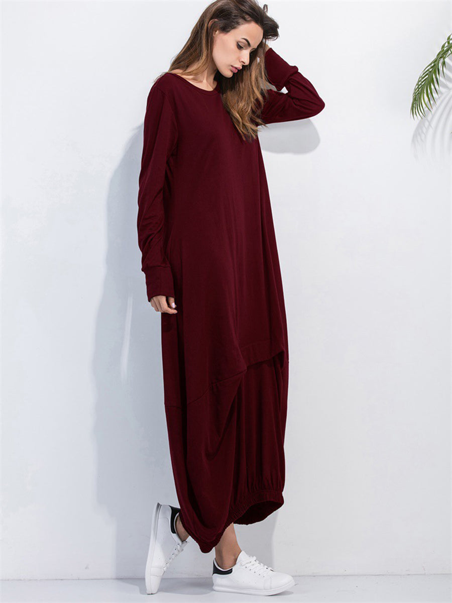 full size round neck long sleeve sweatshirt dress